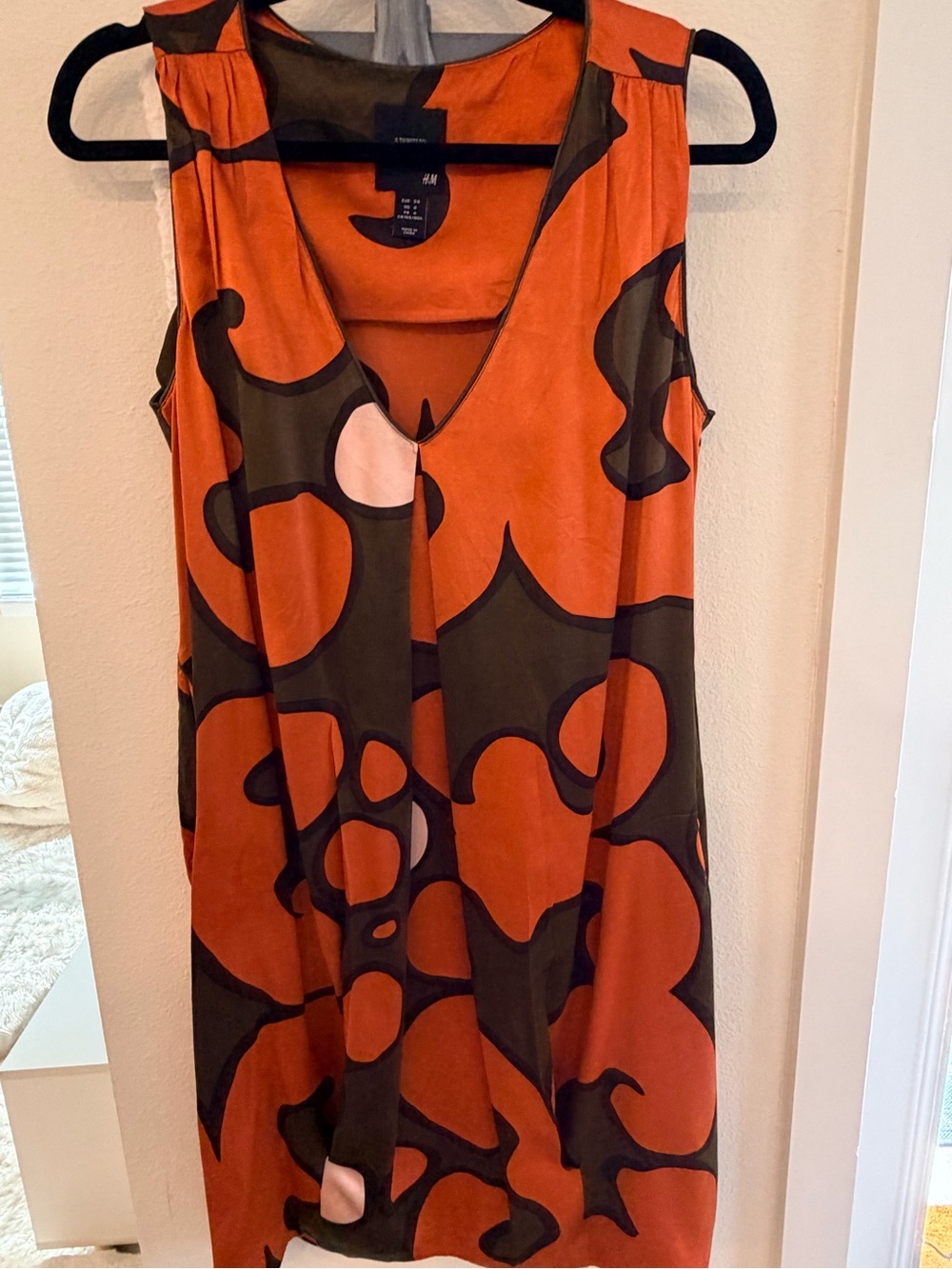 Marimekko Orange, Black & Cream Abstract Sleeveless Dress